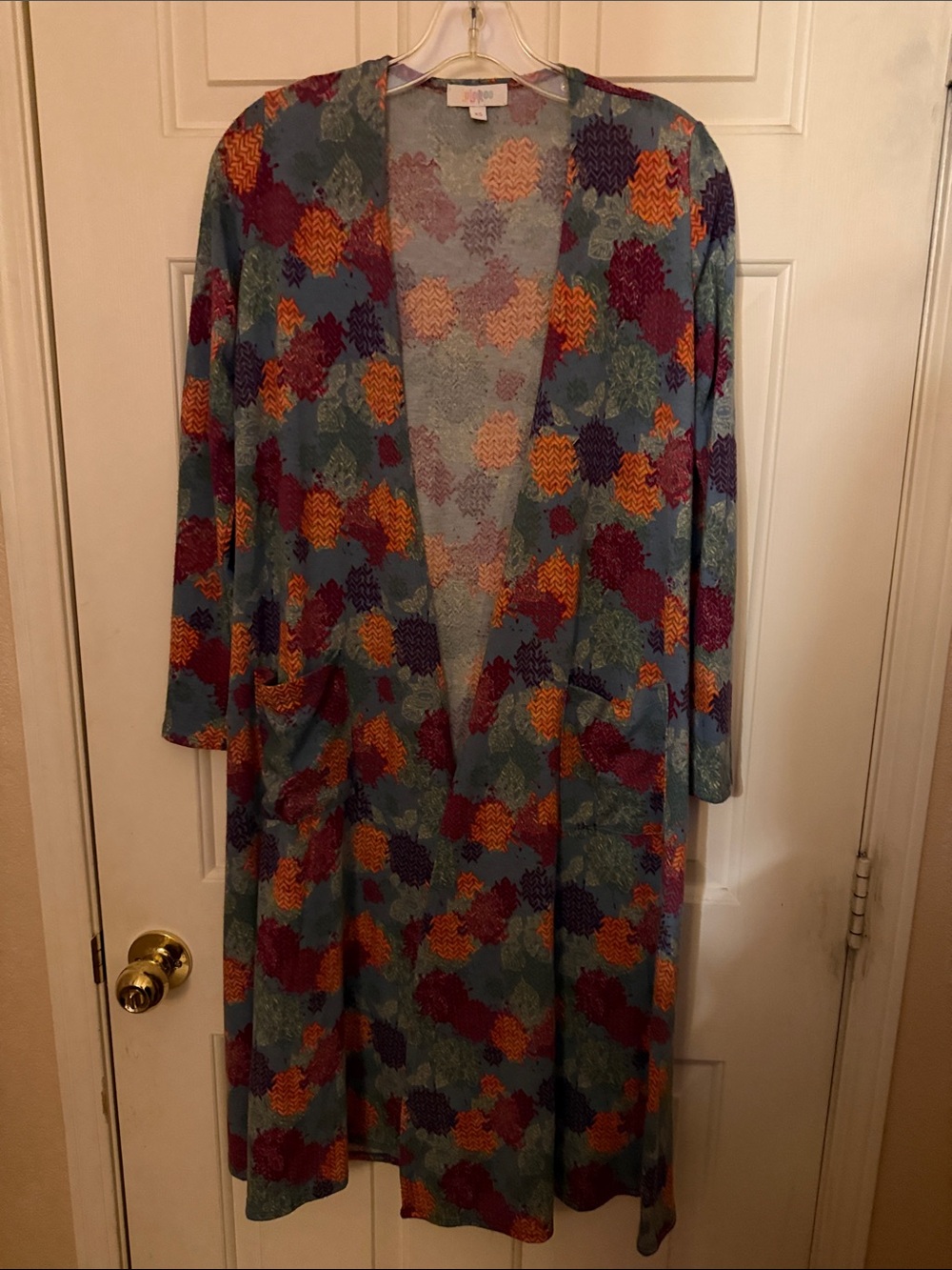 LuLaRoe Multicolor Floral-Print Cardigan in Blue, Purple and Orange